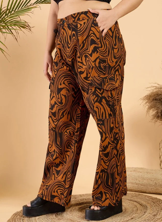 CURVY STREET Abstract Printed Wide Leg Trousers for Women