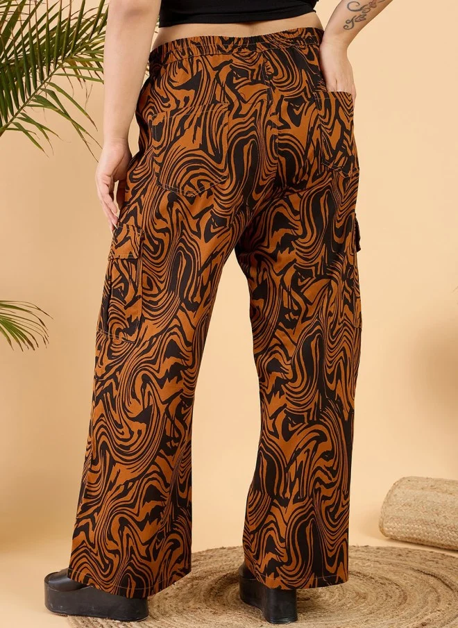 CURVY STREET Abstract Printed Wide Leg Trousers for Women