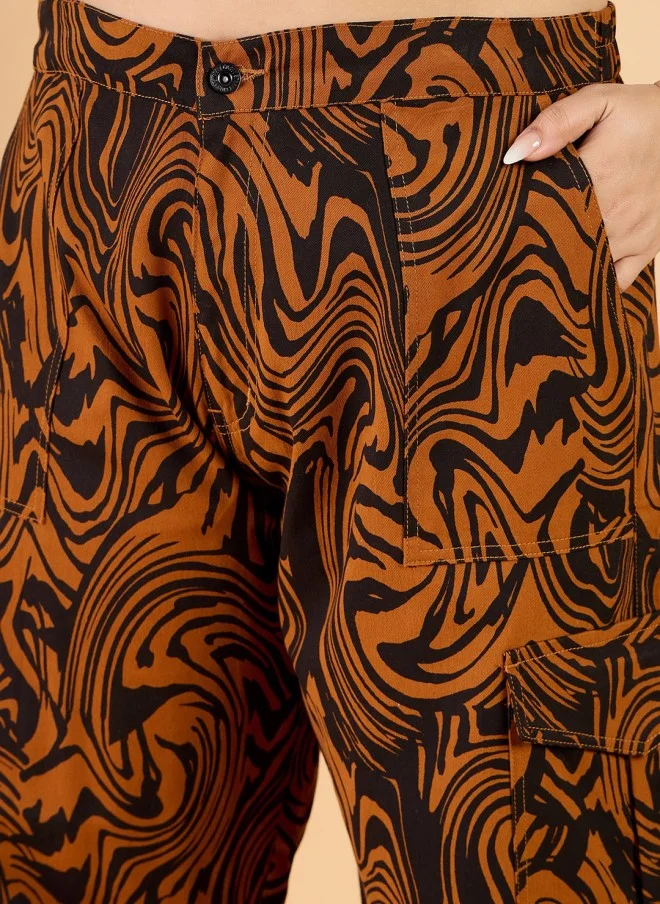 CURVY STREET Abstract Printed Wide Leg Trousers for Women
