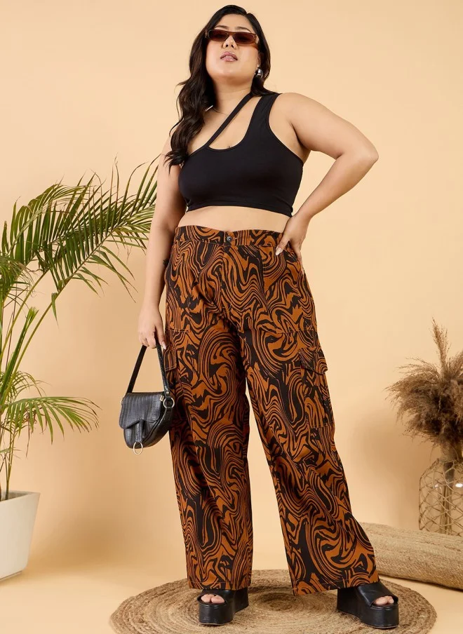 CURVY STREET Abstract Printed Wide Leg Trousers for Women