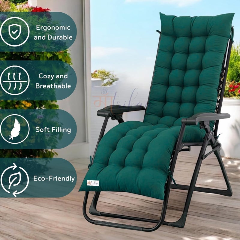 Maatrikaa Straight Comfortable Cotton Long Chair Cushion Chair Pad Rocking Chair Cushion for IndoorOutdoor 46 x 175 Inches Green Pack of 02 - Image 5