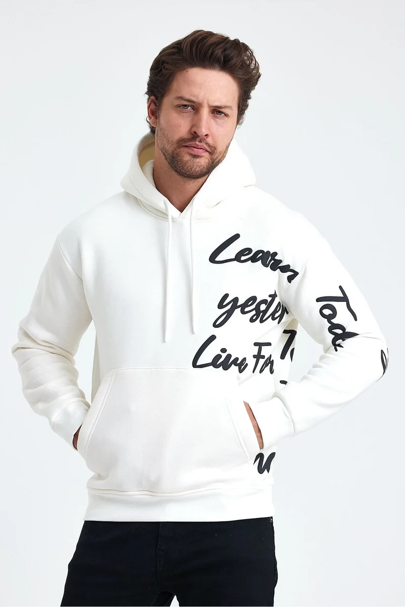 Cool Tarz Cool Style Men's Today Text Printed 3 Thread Raised Hooded Regular Sweatshirt