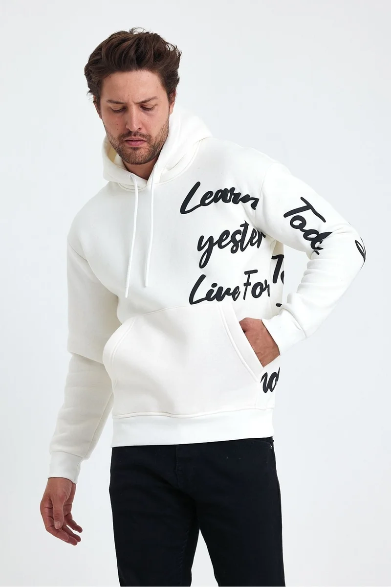 Cool Tarz Cool Style Men's Today Text Printed 3 Thread Raised Hooded Regular Sweatshirt
