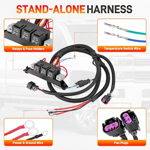 GDUKOP 674-00923 Dual Speed Electric Fan Control Wiring Harness Kit with Relay Compatible with Chevy Avalanche Silverado Suburban, Cadillac Escalade, GMC Sierra Yukon 1999-2007, Retrofit Stand Alone Fan Wire - Image 3