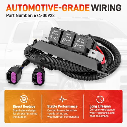 GDUKOP 674-00923 Dual Speed Electric Fan Control Wiring Harness Kit with Relay Compatible with Chevy Avalanche Silverado Suburban, Cadillac Escalade, GMC Sierra Yukon 1999-2007, Retrofit Stand Alone Fan Wire - Image 4