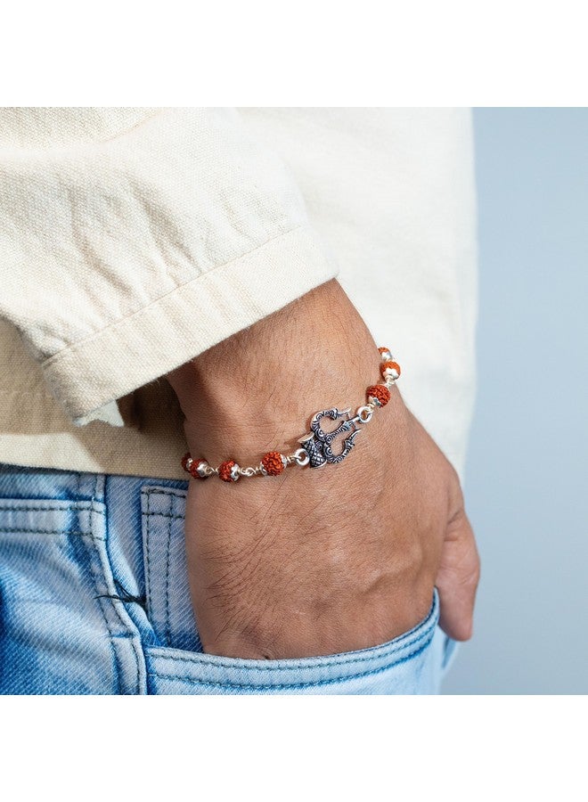 Hem Jewels Hem Jewels Pure Silver Rudraksh Rakhi for Brother | Silver Bracelet for Boys and Men | Bracelet Rakhi | Design: Trishul - Trident Motif (HJ_RKH49) - Image 3