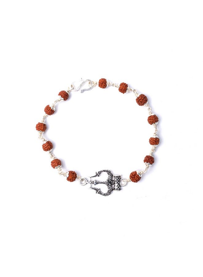 Hem Jewels Hem Jewels Pure Silver Rudraksh Rakhi for Brother | Silver Bracelet for Boys and Men | Bracelet Rakhi | Design: Trishul - Trident Motif (HJ_RKH49) - Image 1