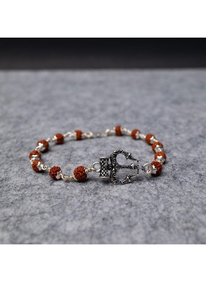 Hem Jewels Hem Jewels Pure Silver Rudraksh Rakhi for Brother | Silver Bracelet for Boys and Men | Bracelet Rakhi | Design: Trishul - Trident Motif (HJ_RKH49) - Image 2