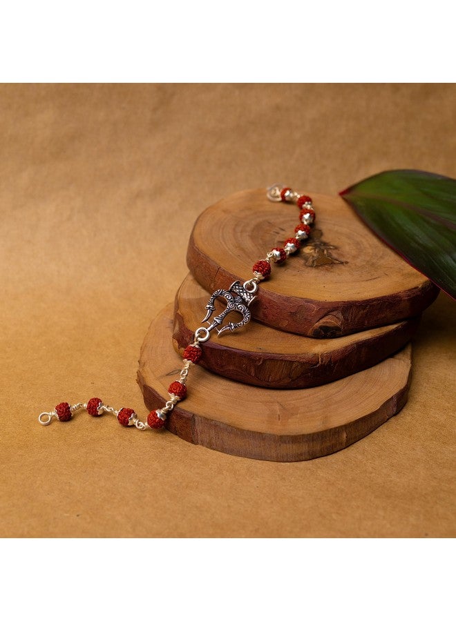 Hem Jewels Hem Jewels Pure Silver Rudraksh Rakhi for Brother | Silver Bracelet for Boys and Men | Bracelet Rakhi | Design: Trishul - Trident Motif (HJ_RKH49) - Image 5