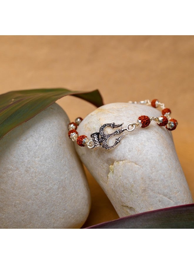 Hem Jewels Hem Jewels Pure Silver Rudraksh Rakhi for Brother | Silver Bracelet for Boys and Men | Bracelet Rakhi | Design: Trishul - Trident Motif (HJ_RKH49) - Image 4
