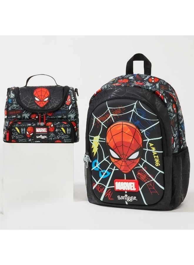 Smiggle Marvel Spider-Man Print Kids School Backpack & Double Layer Insulated Lunch Bag Set Waterproof School Combo Kit for Boys - Image 1