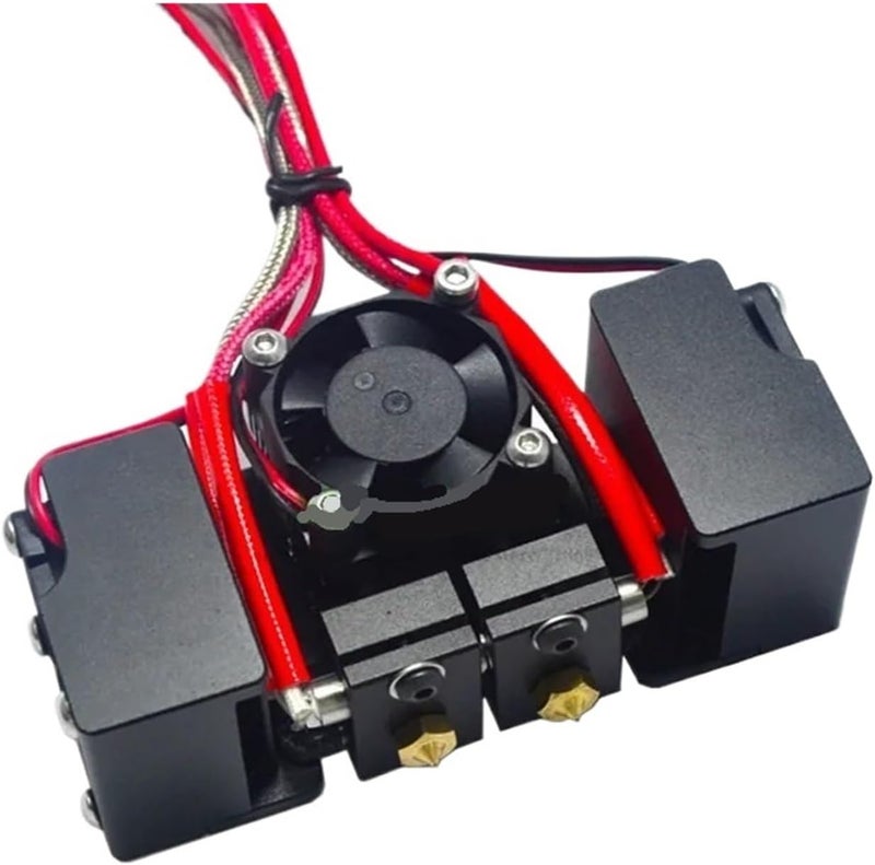 Compatible with Most 3D Printers Dual Color Mixing Hotend 2 in 2 Out Extruder Head with Seamless Cooling Duct 1.75mm Filament(Black,Thermocouple 12V) - Image 1