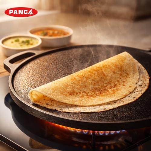 PANCA Pre-Seasoned Cast Iron Dosa Tawa 30 cm | Heavy Roti/Chapati Tawa for Gas & Induction | Chemical-Free, Naturally Non-Stick Pan (Cast Iron Tawa) - Image 3