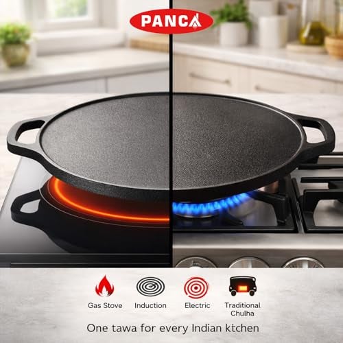 PANCA Pre-Seasoned Cast Iron Dosa Tawa 30 cm | Heavy Roti/Chapati Tawa for Gas & Induction | Chemical-Free, Naturally Non-Stick Pan (Cast Iron Tawa) - Image 2
