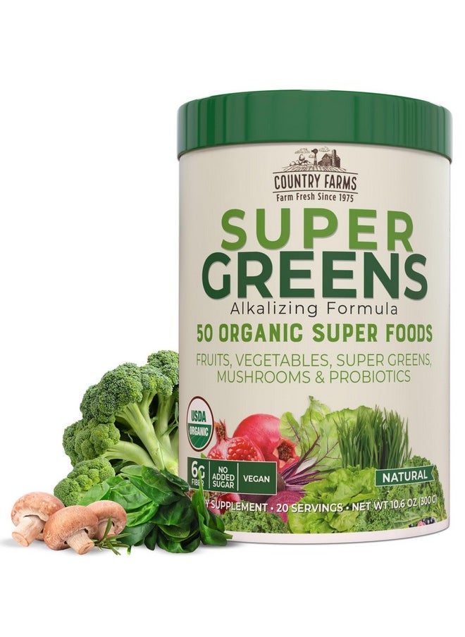 COUNTRY FARMS COUNTRY FARMS Super Greens Natural Flavor, 50 Organic Super Foods, Packed with Fiber, USDA Organic Drink Mix, Fruits, Vegetables, Super Greens, Mushrooms & Probiotics, Supports Energy, 6g Fiber  - Image 1