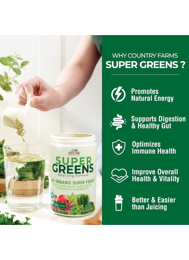 COUNTRY FARMS COUNTRY FARMS Super Greens Natural Flavor, 50 Organic Super Foods, Packed with Fiber, USDA Organic Drink Mix, Fruits, Vegetables, Super Greens, Mushrooms & Probiotics, Supports Energy, 6g Fiber  - Image 3