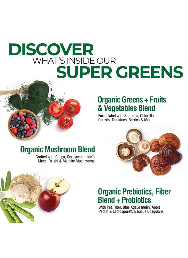 COUNTRY FARMS COUNTRY FARMS Super Greens Natural Flavor, 50 Organic Super Foods, Packed with Fiber, USDA Organic Drink Mix, Fruits, Vegetables, Super Greens, Mushrooms & Probiotics, Supports Energy, 6g Fiber  - Image 2