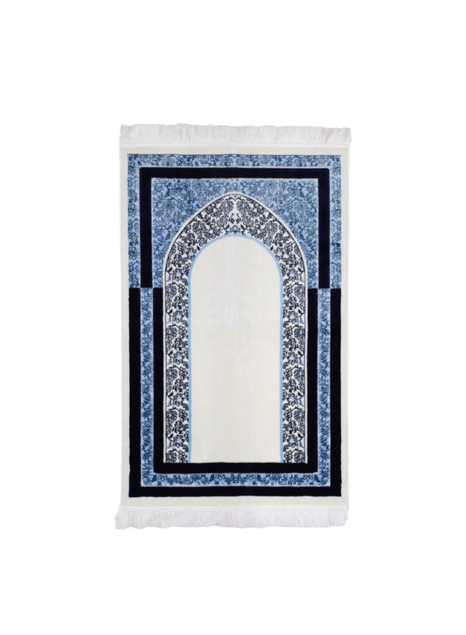 ريف سجادة صلاة إسلامية مخملية بطراز أرينو جودة فاخرة كحلي وأبيض 70 × 110 سم ARENNO104385NVY - Image 1