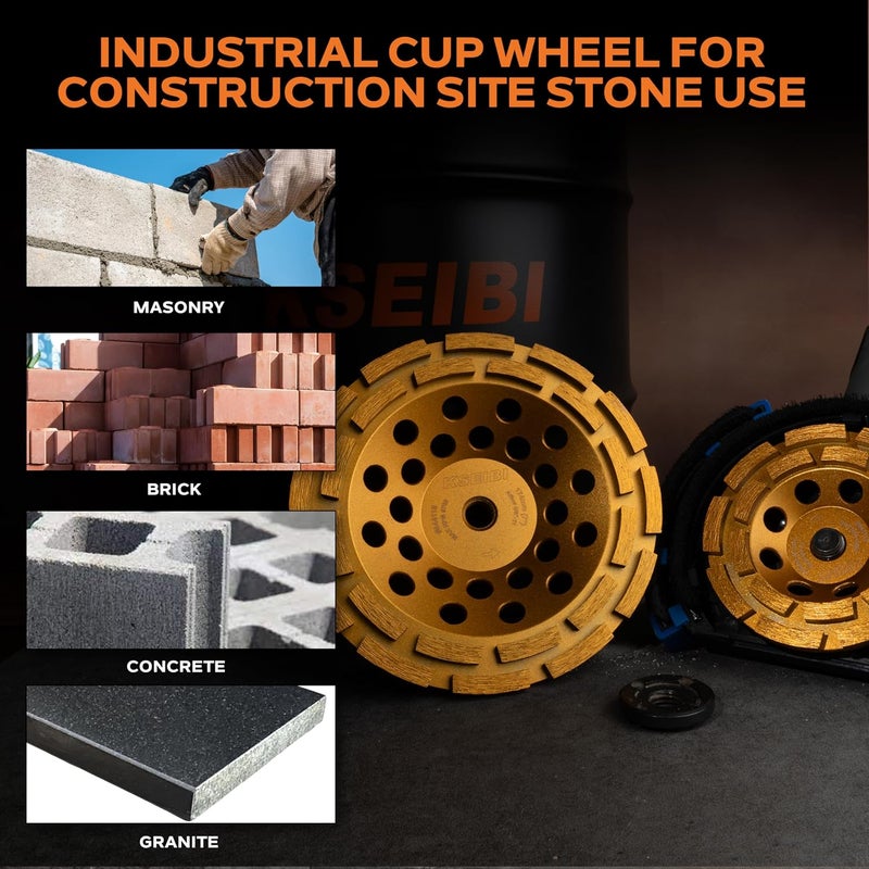 KSEIBI 644118 Diamond Concrete Grinding Wheel 7" x 5/8"-11 for Polishing and Cleaning Stone Concrete Surface, Cement, Marble, Rock, Granite, and Thinset Removing, Angle Grinder Wheels Cup - Image 5