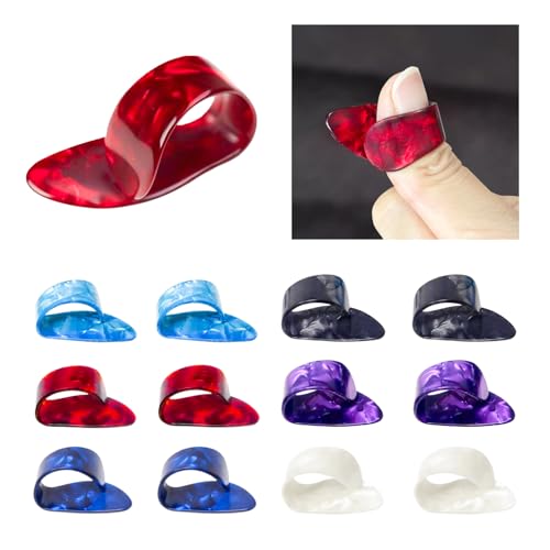 OWMOSYX 12 Pcs Finger Picks - Thumb Picks for Acoustic Guitar, Banjo, Ukulele - Celluloid Guitar Flat Thumbpicks (6 Color), 2403-JTBP - Image 1