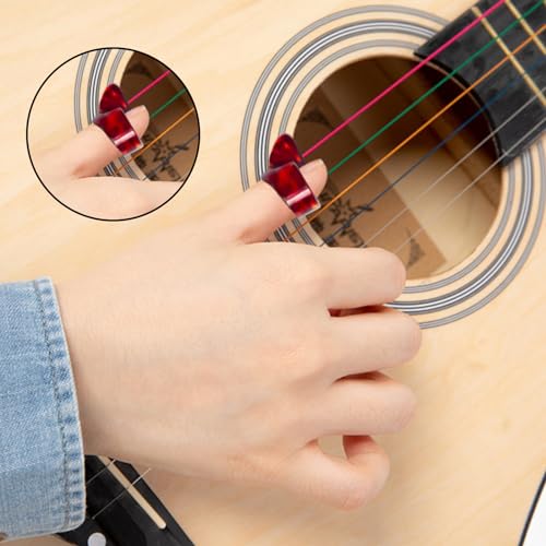 OWMOSYX 12 Pcs Finger Picks - Thumb Picks for Acoustic Guitar, Banjo, Ukulele - Celluloid Guitar Flat Thumbpicks (6 Color), 2403-JTBP - Image 5