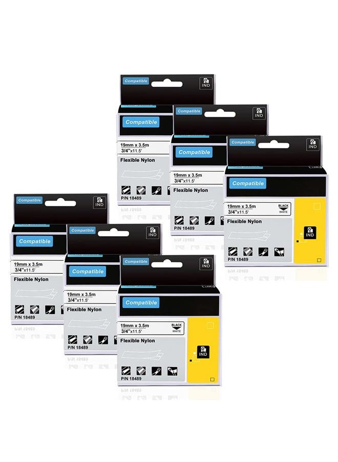 Aonomi 18489 a18489 Labels Replacement for DYMO Industrial Flexible Nylon Labels 3/4" Black on White for DYMO Rhino 5200 Label Printer,Rhino 4200, Rhino 5000 6000 Lable Maker, 6-Pack - Image 1