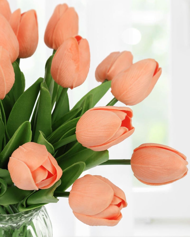MACTING 30PCS Artificial Tulip Flowers 13.7" Real Touch Fake Tulips Spring Faux Flowers for Floral Arrangements Table Centerpieces Kitchen Dining Room Mothers Day Easter Decorations(Light Orange) - Image 3