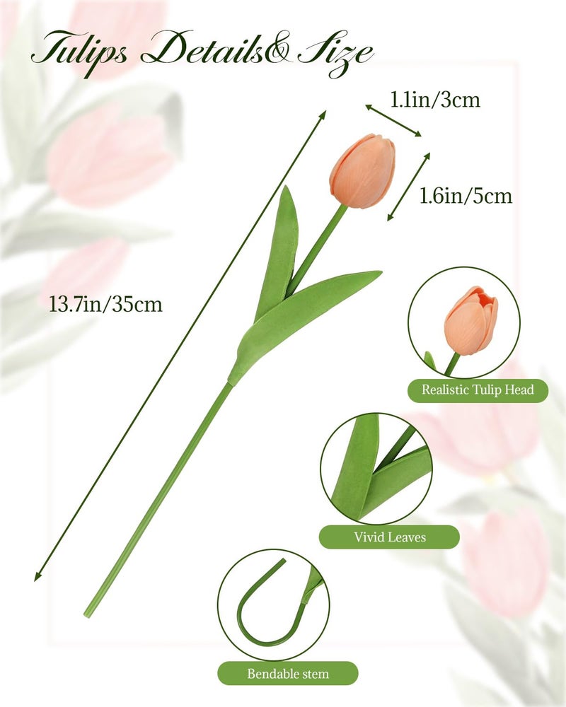 MACTING 30PCS Artificial Tulip Flowers 13.7" Real Touch Fake Tulips Spring Faux Flowers for Floral Arrangements Table Centerpieces Kitchen Dining Room Mothers Day Easter Decorations(Light Orange) - Image 4