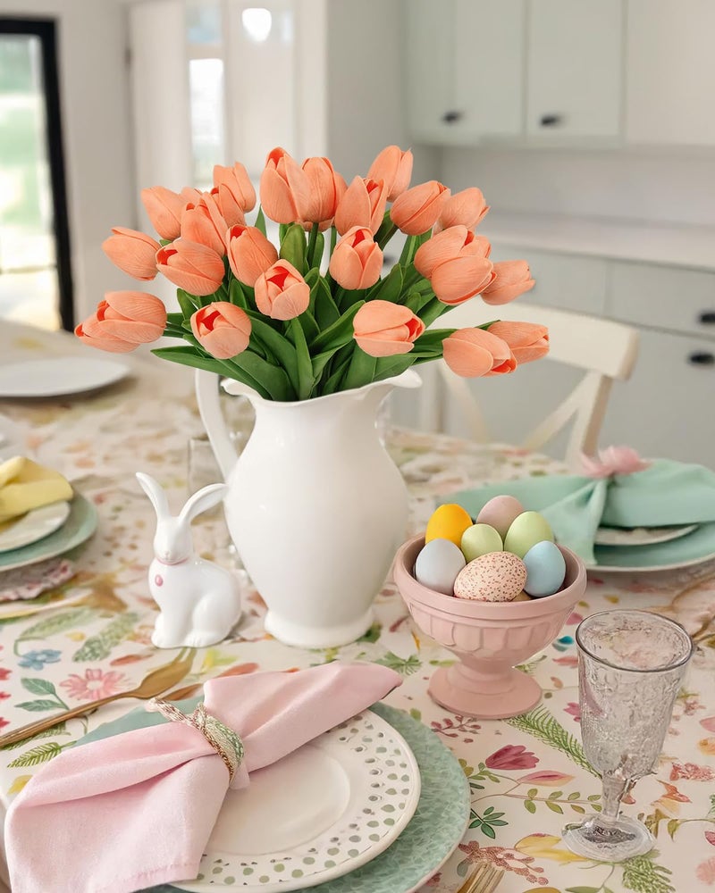 MACTING 30PCS Artificial Tulip Flowers 13.7" Real Touch Fake Tulips Spring Faux Flowers for Floral Arrangements Table Centerpieces Kitchen Dining Room Mothers Day Easter Decorations(Light Orange) - Image 2