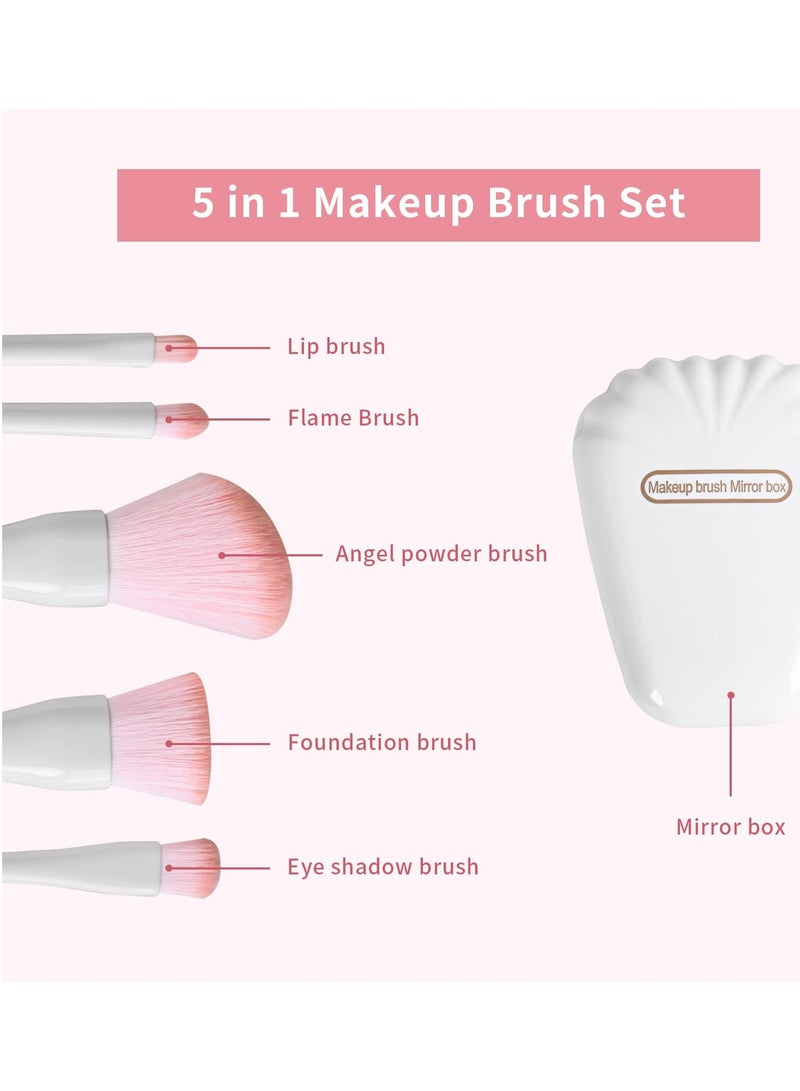 Excefore Travel Makeup Brush Set, Portable Foundation Powder Concealer Eyeshadow Makeup Brush 5 Pcs with Mirror, Perfect for Blush, Bronzer, Highlighter, Flawless Application - Image 2