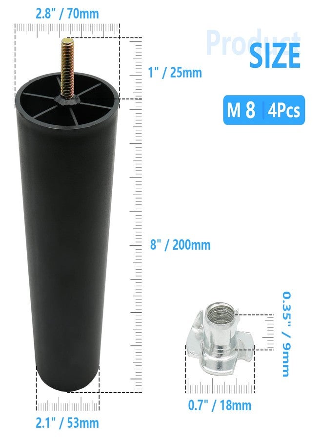 Murtenze 4Pcs 8 inch Sofa Legs, Round Tapered Plastic Couch Legs Replacement Furniture Legs with M8 Hanger Bolts for Chair Sofa Dresser Cabinet Loveseats Ottoman Bed - Image 4