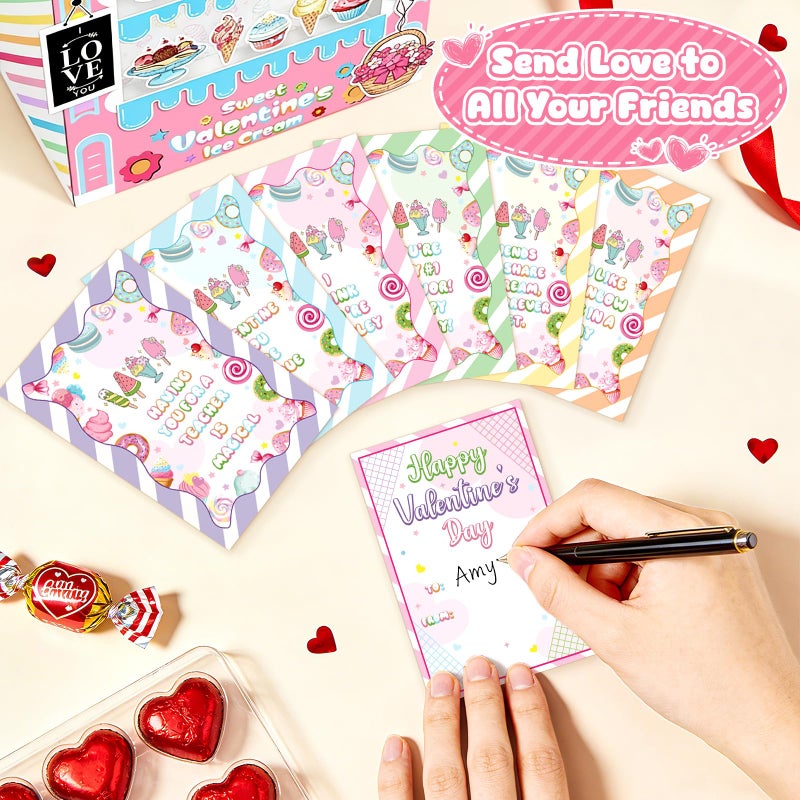 LANLISA Valentines Box for Kids - Ice Cream Shop Valentines Day Card Box for Girls Classroom School Exchange - Valentine Box with 30 Cards and 6 Teacher Card for Girls Boys Toddlers - Image 5