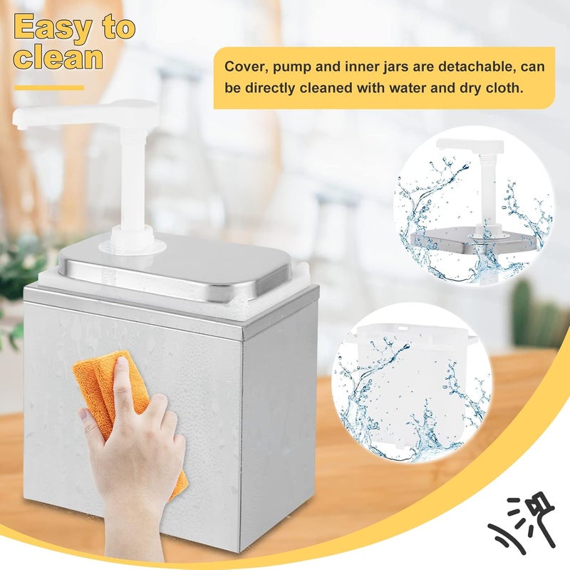 Saladulce 2L Sauce Dispenser Pump Stainless Steel Condiment Pump Station Condiment Pump Dispenser with 2.1 Quart Jar - Image 4