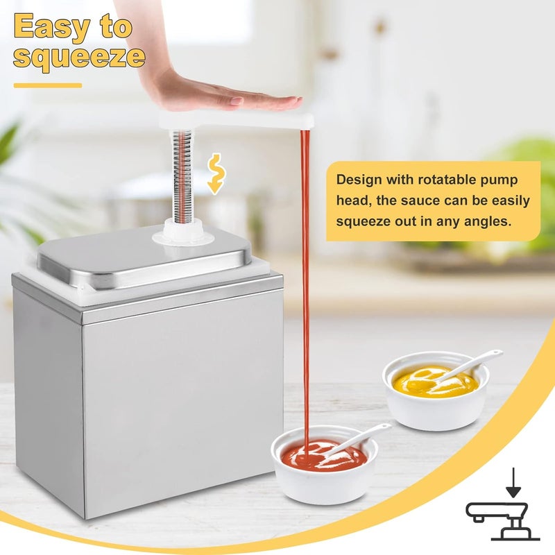Saladulce 2L Sauce Dispenser Pump Stainless Steel Condiment Pump Station Condiment Pump Dispenser with 2.1 Quart Jar - Image 2