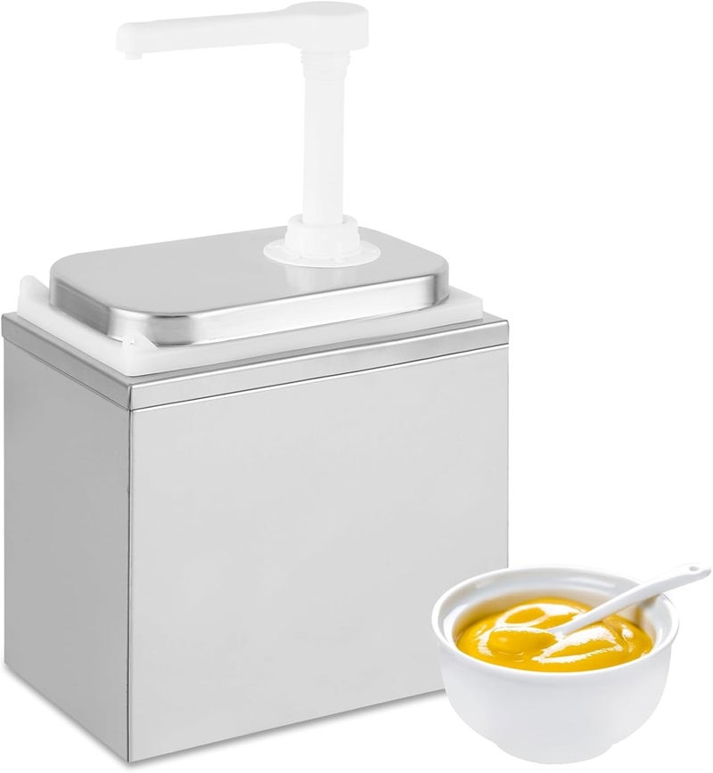 Saladulce 2L Sauce Dispenser Pump Stainless Steel Condiment Pump Station Condiment Pump Dispenser with 2.1 Quart Jar - Image 1