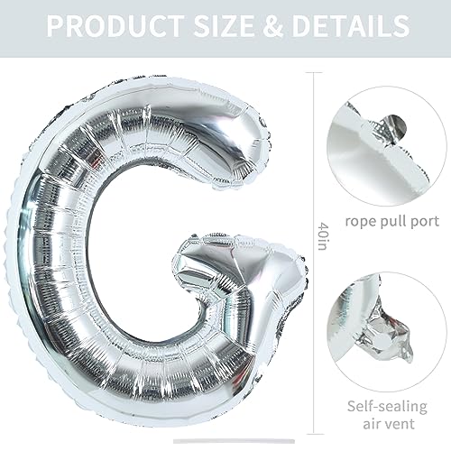 TONIFUL 40 Inch Large Silver Letter G Balloons Foil Mylar Big Letter Balloons for 2026 New Year Eve Graduation Wedding Baby Shower Birthday Party Anniversary Supplies Decorations - Image 5