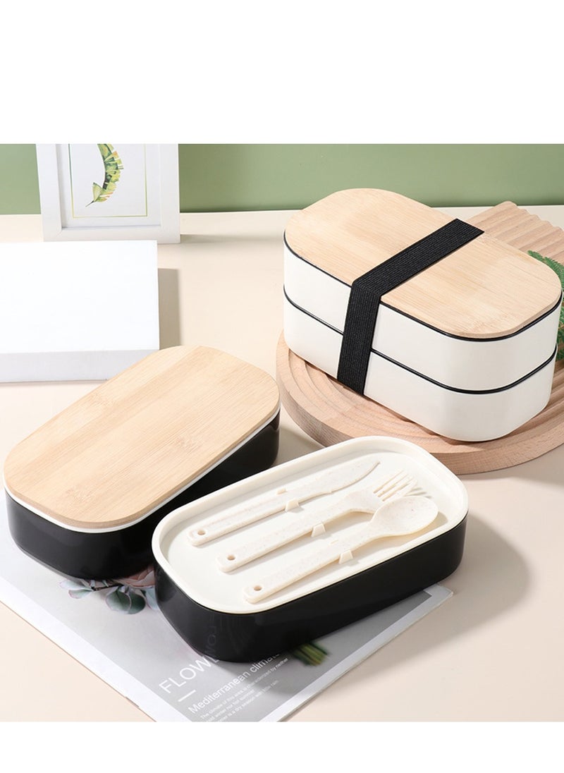 Japanese lunch box double layer set, student office worker lunch box wooden lunch box