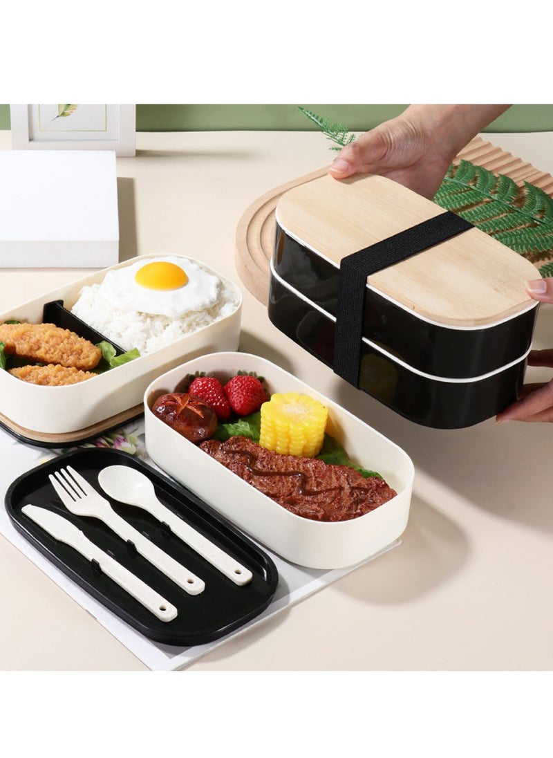 Japanese lunch box double layer set, student office worker lunch box wooden lunch box