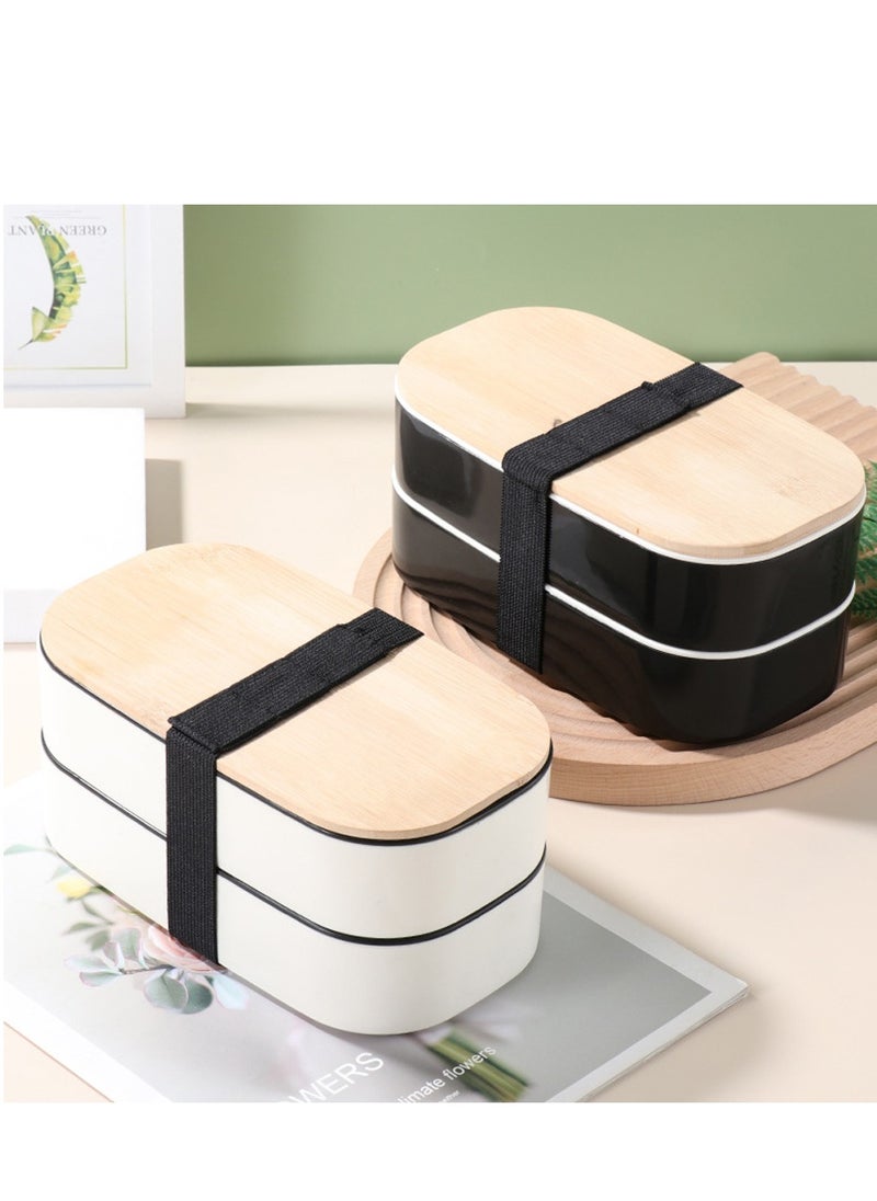 Japanese lunch box double layer set, student office worker lunch box wooden lunch box