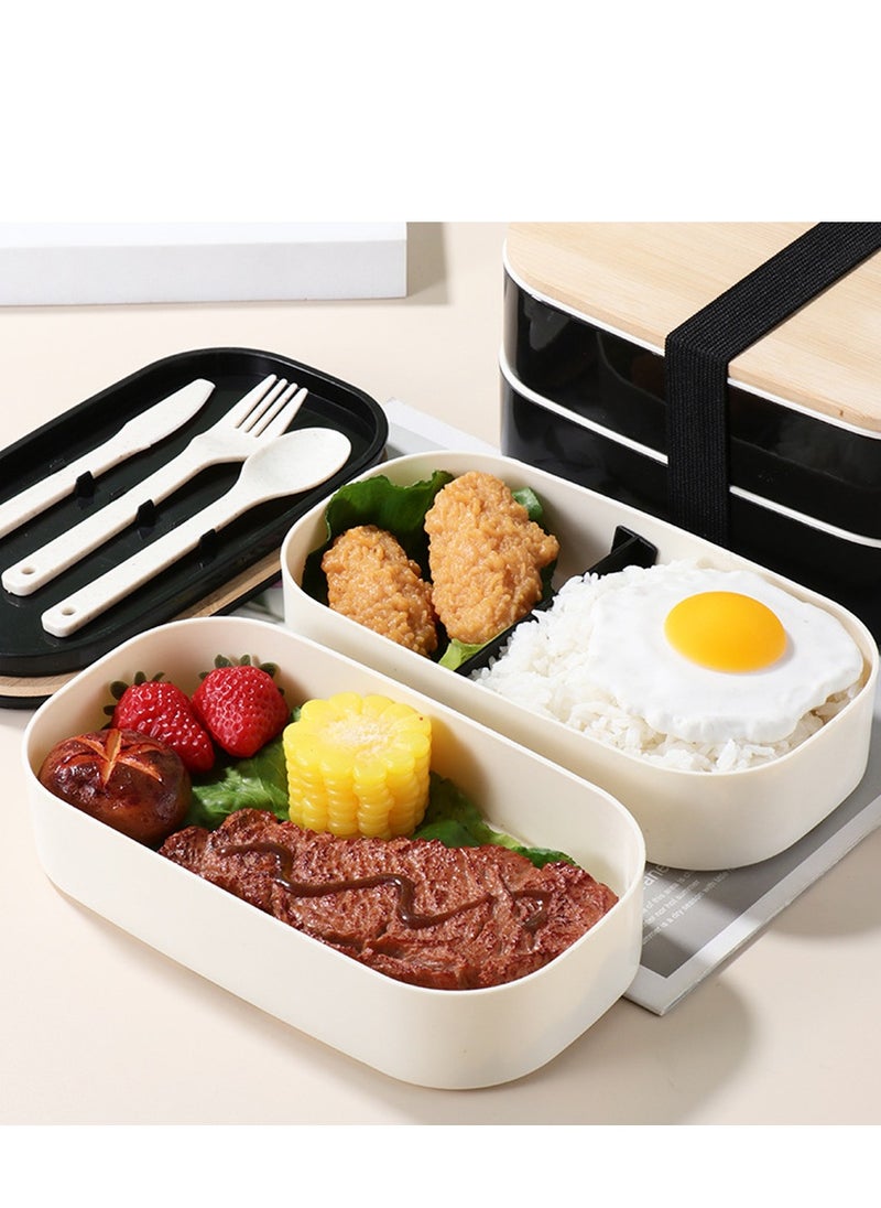 Japanese lunch box double layer set, student office worker lunch box wooden lunch box
