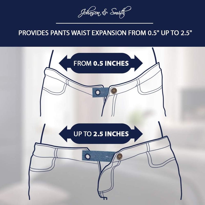 Johnson Smith Waistband Extenders by | Button Extender for Pants | Denim Material | Pack of 5 Shades | Premium Metal Buttons | 2 Button Holes | Button Extender for Jeans - Image 4