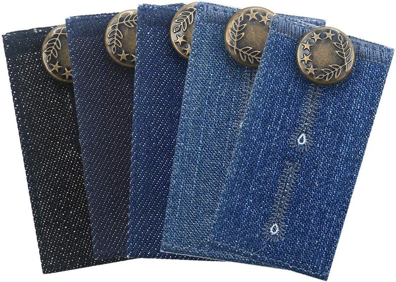 Johnson Smith Waistband Extenders by | Button Extender for Pants | Denim Material | Pack of 5 Shades | Premium Metal Buttons | 2 Button Holes | Button Extender for Jeans - Image 1