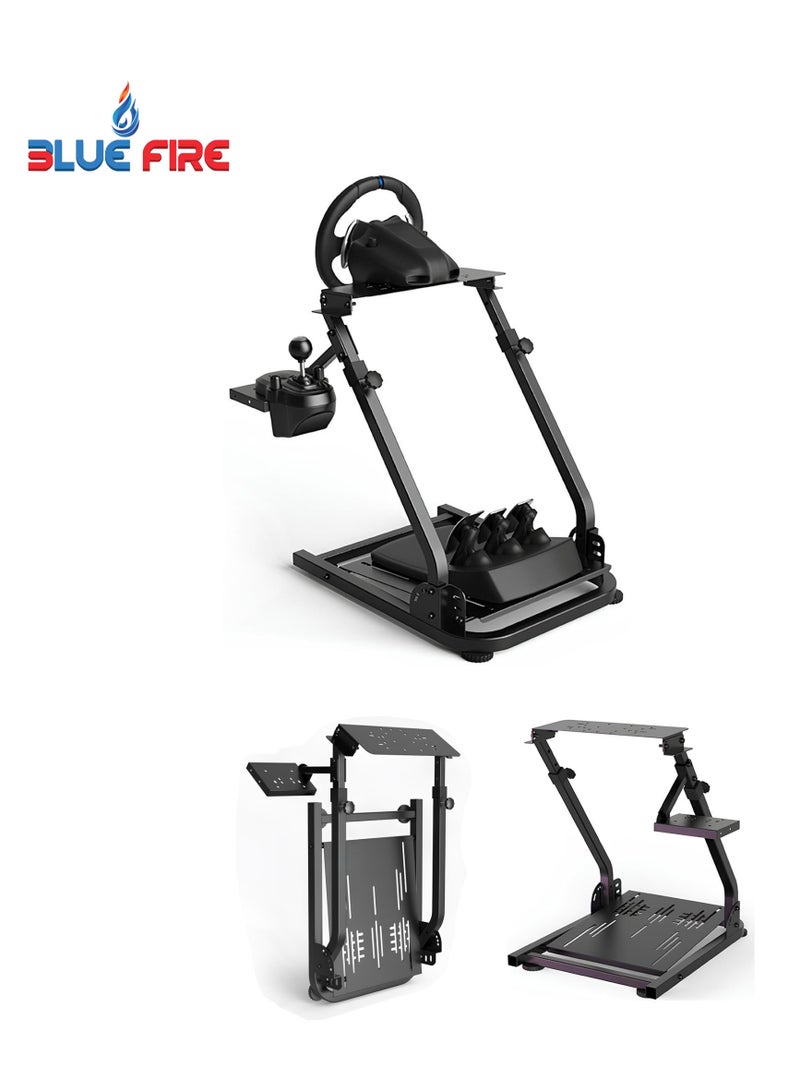 بلو فاير قاعدة محاكاة سباق قابلة للطي Bluefire 6008 – حامل عجلة قيادة ودواسات وناقل حركة قابل للتعديل | هيكل فولاذي متين | تصميم مريح وموفر للمساحة لمحبي ألعاب السباق - Image 1