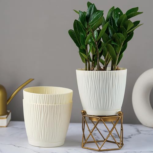 Nurturing Green® Set of 3 Self Watering Pots for Home, Decor & Garden | Flower Pots, Planters for Indoor Plants | Plastic Pots for Living Room (Color: Ivory, Size: 14cm x 12.5cm Each) - Image 1