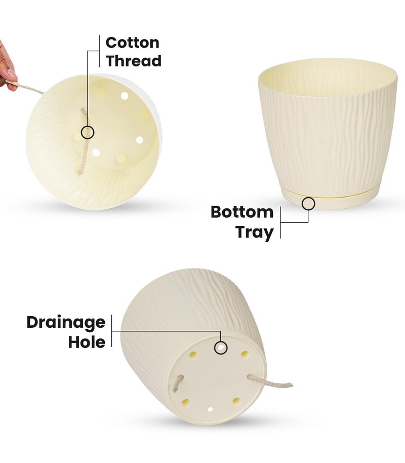 Nurturing Green® Set of 3 Self Watering Pots for Home, Decor & Garden | Flower Pots, Planters for Indoor Plants | Plastic Pots for Living Room (Color: Ivory, Size: 14cm x 12.5cm Each) - Image 2