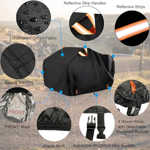 INEZARI ATV Cover Waterproof Outdoor Heavy Duty 300D Oxford 4 Wheeler Cover for CanAm Outlander 450 570 650 850 1000R Polaris Sportsman 550 570 Quad Cover with Lock Buckles All Weather Protection - Image 3