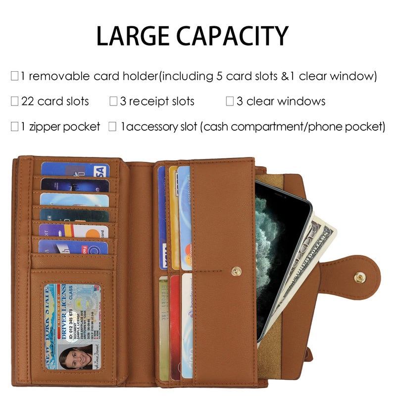 Travelambo Women's Wallet RFID Blocking Trifold Clutch Large Capacity Credit Card Holder Travel Purse - Image 2