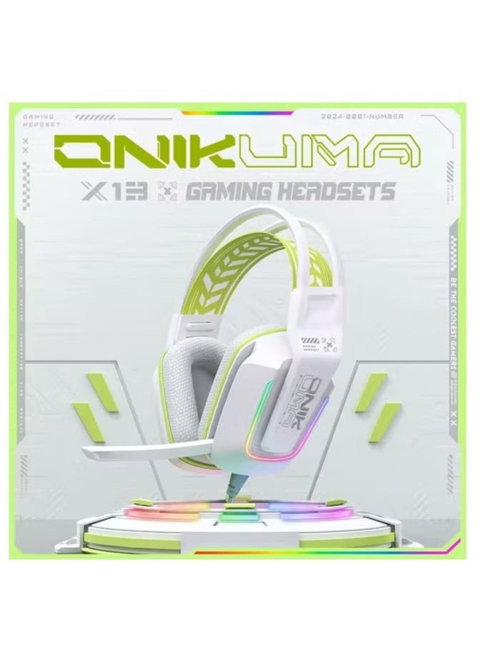 onikuma - X13 RGB Colorful Lighting Wired Gaming Headset with Microphone – Immersive Stereo Sound, Noise-Canceling Mic, Comfortable Over-Ear Design, LED RGB Lights for Gaming, Streaming & Communication - Image 1