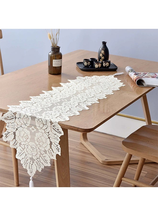 مفرش طاولة دانتيل مجوف أبيض 114 × 33سم - Image 1
