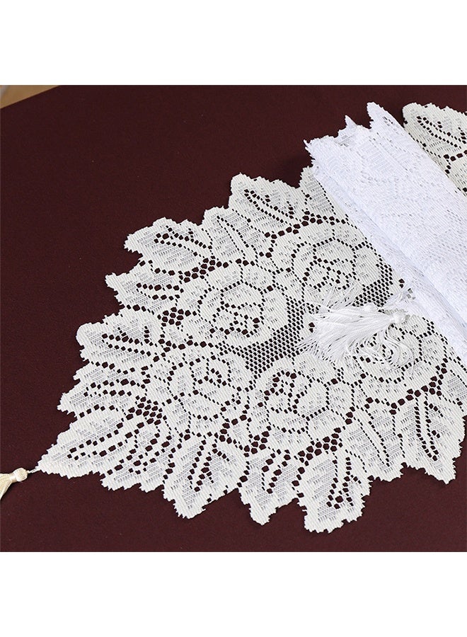 مفرش طاولة دانتيل مجوف أبيض 114 × 33سم - Image 2